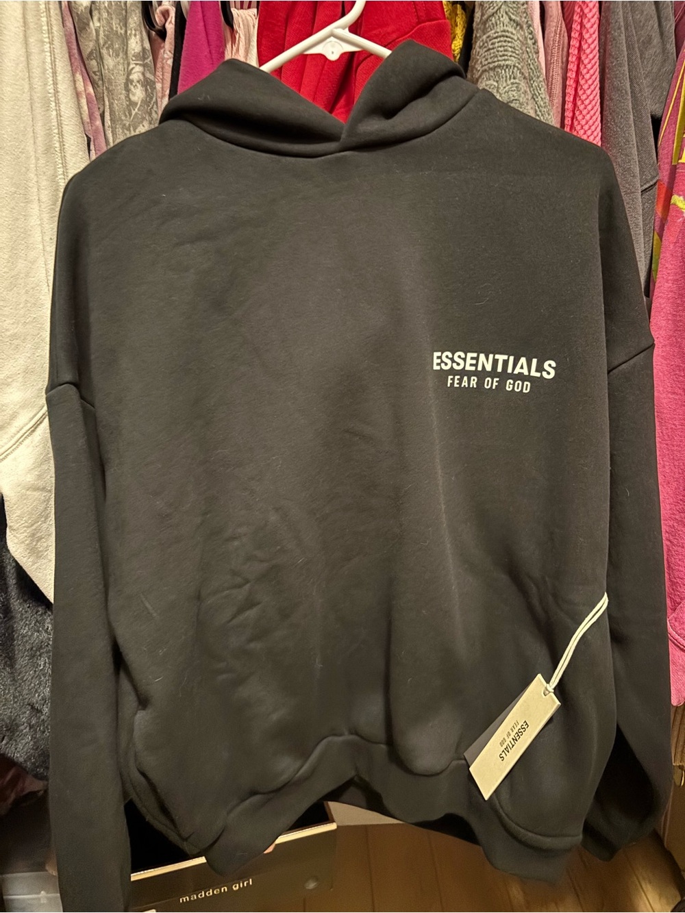 Fear of God Essentials Black Crewneck Hoodie with White Logo - Picture 2 of 2